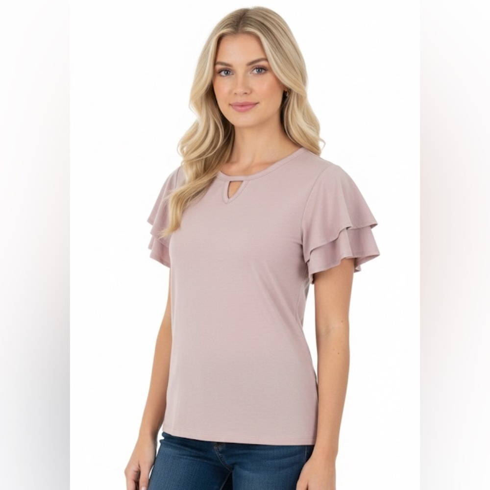 Sienna sky small light lavender ruffle sleeve top